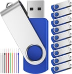 8 Go Cle USB Lot de 10 Disque Flash USB - Clef USB 8Go 10 Pièce Rotatif Disque Flash USB Pendrives - Bleu Clé USB 2.0 Mémoire Stick avec Cordes by