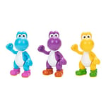 Nintendo Yoshi 3-Pack Action Figures, 4 Inch / 10cm Authentic Super Mario Figures Includes Yellow Yoshi, Purple Yoshi and Light-Blue Yoshi, Ideal For Ages 3+