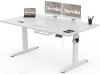 Devoko Bureau Assis Debout Électrique 160×80cm, Bureau Réglable en Hauteur avec Port de Charge USB, 3 Positions Mémorisables, Boîte de Câbles