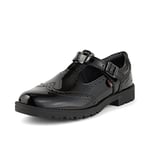 Kickers Lachly Brogue T-Bar Patent Leather School Shoes, Black, 12.5 UK Girl