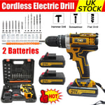 21V Cordless Hammer Drill Set Electric Impact Driver Screwdriver Tool 2 Batterys