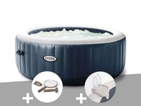 Kit spa gonflable Intex PureSpa Blue Navy rond Bulles 4 places + Kit d'entretien + Porte-verre