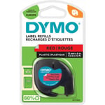 Dymo LetraTAG -plastband 12 mm x 4 m, svart på röd botten