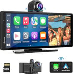 Carpuride W903 Portable sans Fil Carplay&Android Auto avec Dash Cam-Écran HD IPS 9,3,Caméra Avant 4K, Enregistrement en Boucle, Bluetooth, Mirror Link, GPS, Siri, Monté Tableau Bord