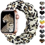 CeMiKa Scrunchie Elastic Strap Compatible with Apple Watch Strap 38mm 42mm 40mm 44mm, Pattern Printed Fabric Wristband Compatible with Apple Watch SE/iWatch Series 6 5 4 3 2 1, 38mm/40mm-M/L Leopard