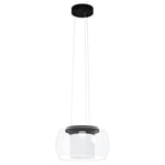 EGLO Suspension luminaire LED Briaglia-c, lampe de plafond suspendue dimmable, lustre salle à manger connecté en métal noir avec boule en verre et cylindre opaque, blanc chaud – froid, RVB