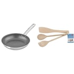 Tala Performance 24cm Non-Stick Fry Pan. Made in Portugal, with Guarantee, Dishwasher and Oven Safe, Suitable for All hob Types Including Induction. (10A14338) Set of 3 Wooden Cooking Utensils