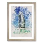 Big Box Art The Burj Al Arab in Dubai Vol.2 Watercolour Framed Wall Art Picture Print Ready to Hang, Oak A2 (62 x 45 cm)