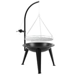 Barbecue Pivotant Noir - Ø 55cm - Barbecue au Charbon de Bois avec Grille - Flèche avec Manivelle