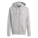 adidas Essentials French Terry Sweat à Capuche à 3 Bandes Full-Zip Gris chiné/Blanc Taille 4XL Homme