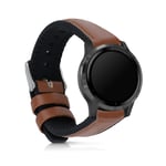 kwmobile Wristband Compatible with Garmin Vivoactive 4 (45 mm) - Silicone and Leather Sport Bracelet Strap - Brown/Black