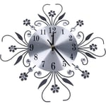 Gojoy - Moderne Métal Fleur Grande Horloge Murale En Fer Forgé Suspendu Salon Décor (Noir)