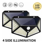 [Lot de 2] Lampe solaire, 100LED Lampes solaires pour extérieur, 270 ° lampe solaire très lumineuse avec détecteur de mouvement lampe murale de