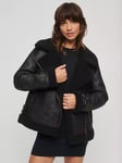 Superdry Faux Shearling Aviator Jacket, Black