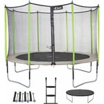 Trampoline de jardin 426 cm + filet + échelle + bâche + kit d'ancrage jumpi Taupe/Vert - Vert - Kangui