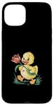 Coque pour iPhone 15 Plus Caneton jaune mignon avec fleur pour enfants