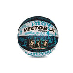 Vector X Power Basketball (Black/White/Blue, Size: 7) | Material: Rubber | Water-Resistant Ball Rubber | Indoor-Outdoor Training | for Beginner Player | Free Air Needler