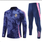 2425 Ny Real Madrid Fotboll Långärmad Halv Blixtlås Vuxen & Barn Träningströja Dark blue 16