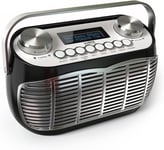 Radio Vintage FM-Poste Radio Transistor Portable avec Reveil,Grand écran LCD,Prise Casque,Radio Retro (Noir)