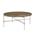 Gubi - TS Coffee Table - Round, Ø80 Polished Steel Base, Table Top Brown Emperador Marble - Sidobord - GamFratesi - Brun - Metall/Sten