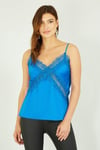 Blue Satin Lace Detail Vest Top