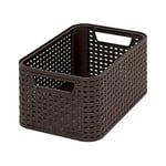 CURVER Panière de Rangement 6L en avec un Design Rotin Tressé pour Salle de Bain, Chambre, Bureau - Poignées Ergonomiques - Marron Foncé, 35x 30x 13cm, Chocolat