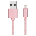 Cable USB-C pour Honor 10X Lite / Honor 10 / Honor 9X / Honor 9 / Honor 8A / Honor 8 / Honor VIEW 20 / Honor VIEW 10 / Honor PLAY - Cable USB-C Nylon Tresse Rose 1 Metre Phonillico©