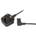 UK Plug to Right Angled Figure 8 Power Cable, Black for TV, Printers, PS4  & PS3