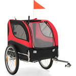 Goplus - Remorque de Vélo pour Chien, Chariot pour Chien de Transport avec Drapeau, 8 Réflecteurs à Roues à Dégagement Rapide, idéal pour Chiens et