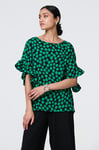 Izabel London Womens Green Polka Dot Frilled 1/2 Sleeve Blouse - Size 12 UK