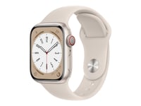 Apple Watch Series 8 (Gps + Cellular) - 41 Mm - Stjärnljusaluminium - Smart Klocka Med Sportband - Fluoroelastomer - Starlight - Bandstorlek: Standard - 32 Gb - Wi-Fi, Lte, Bluetooth, Uwb - 4G - 32 G