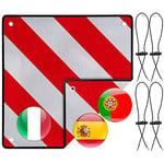 Panneau d'avertissement Italie et Espagne 4 cordes de serrage 2 en 1 50 x 50 cm, Panneau d'avertissement réfléchissant en aluminium rouge et blanc pour porte-vélo Remorque Caravane Voiture Camping-car