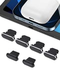 AUZOSL Lot de 6 bouchons de protection contre la poussière compatibles avec iPhone 13 12 4 en aluminium + 2 bouchons anti-poussière en silicone, noir spatial