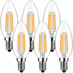 E14 LED-lampor 4W, E14 LED-glödlampa varmvit 2700K, 420Lm motsvarande 40W glödlampa, liten skruvbas ej dimbar 6-pack