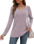 AUSELILY Womens Lightweight Jumpers Sweatshirts Casual Solid Color Pullover Sweaters V Neck Long Sleeve Tops for Women Gifts