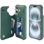 VANAVAGY Compatible for iPhone 16 Plus Wallet Case with Credit Card Holder,Rfid Leather Flip Folio Phone Cover Fits Magnetic Car Mount and Stand with Screen Camera Protector,Forest green