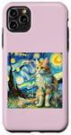 Coque pour iPhone 11 Pro Max Van Gogh T-shirt Motif chat Nuit étoilée