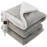 Electric Heated Throw Over Blanket Digital Control Large Washable Fleece Grey