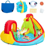 Structure Gonflable Aquatique pour Enfants Aire de Jeux Gonflable avec Piscine sans Souffleur