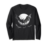 Gothic Bat Halloween Full Moon Horror Vampire Spooky Goth Long Sleeve T-Shirt