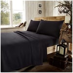 GC GAVENO CAVAILIA Housse de Couette Unie en Flanelle Facile d'entretien, Drap-Housse Super Doux, Confortable et Chaud, Coton, Drap Plat Noir, Drap Plat King Size