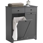 BZR33-DG Meuble Bas de Salle de Bain Armoire Toilette avec 2 Tiroirs et 2 Paniers à Linge Meuble de Rangement Coffre à Linge L78xP38xH90cm – Gris