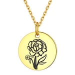 Collier Fleur de Naissance Plaqué Or Médaille Fleur Pivoine Argent 925 Pendentif Naissance Septembre Chaîne Réglable Bijoux Cadeau Anniversaire pour Maman Femme Fille