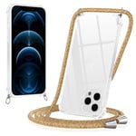 Yoedge Coque pour iPhone 12 Pro Max avec Cordon 6,7", Transparente Coque Collier Réglable Téléphone Étui Portable Lanyard Housse, Etui avec PC + TPU Bumper Anti-Chute Protection Case, Arc-en-Ciel