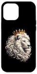 Coque pour iPhone 12 Pro Max lion blanc portant une couronne dorée