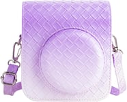 Housse pour Fujifilm Instax Mini 12 Appareil Photo Instantané étui,Cuir PU Gradient Weave Veins Coque de Protection avec Bandoulière-Violet