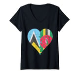 Womens St Lucian Dominican Flag Heart V-Neck T-Shirt