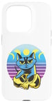 Coque pour iPhone 15 Pro Chat bleu crâne jaune croissant de lune pleine lune céleste