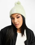 New Era Womens NY waffle pom pom beanie in light green - One Size