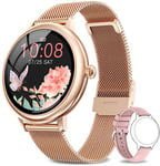 Montre Connectée Femmes avec Fonction Féminine Sport Etanche, Moniteur de Oxygène Sanguin et Fréquence Cardiaque Podomètre Calorie pour Android iphone, Or